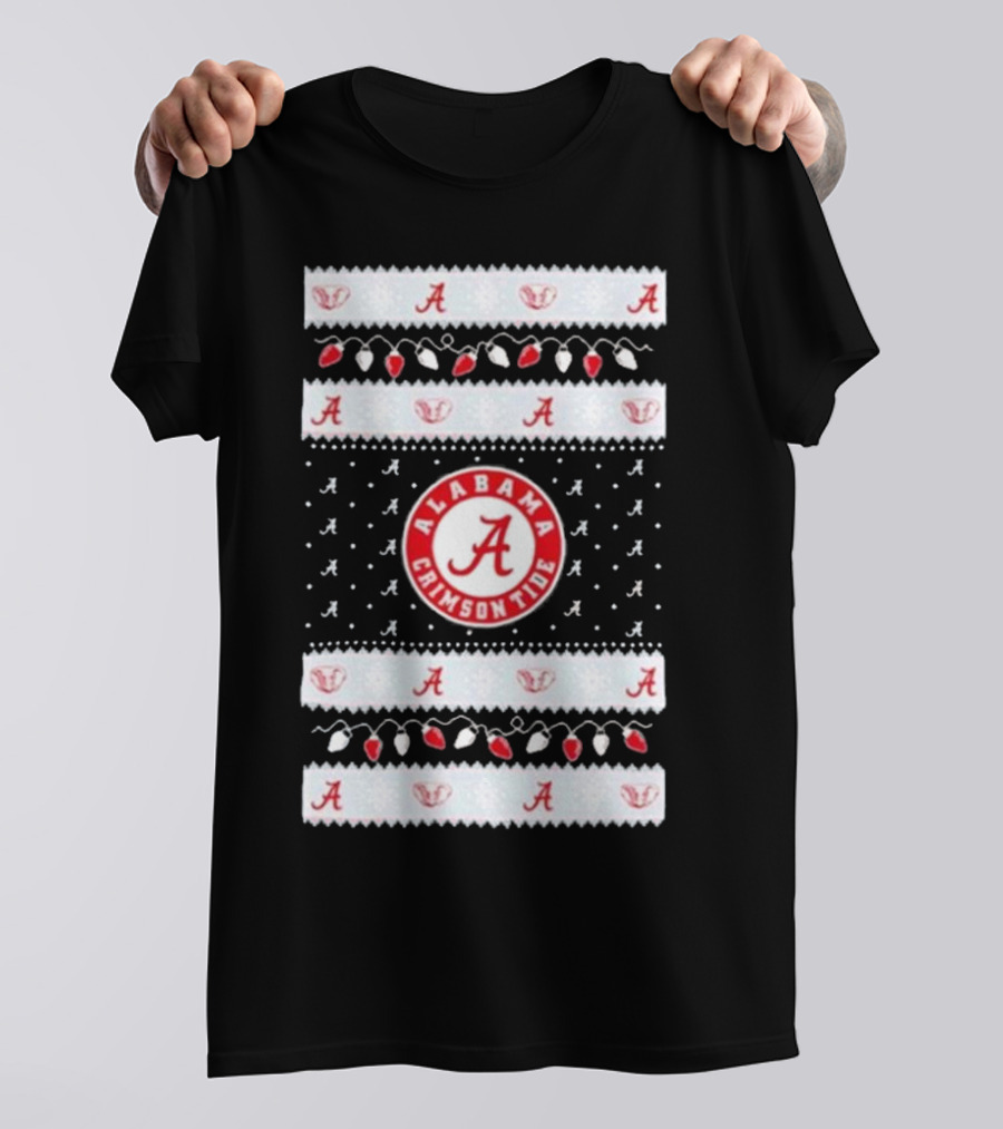 Alabama Crimson Tide A Repeated Pattern Christmas Lights Sweater Holiday T-Shirt