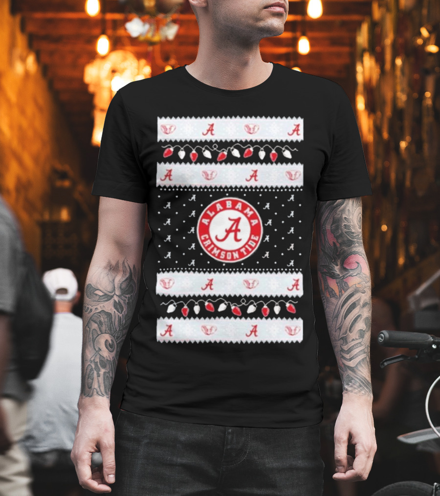 Alabama Crimson Tide A Repeated Pattern Christmas Lights Sweater Holiday T-Shirt