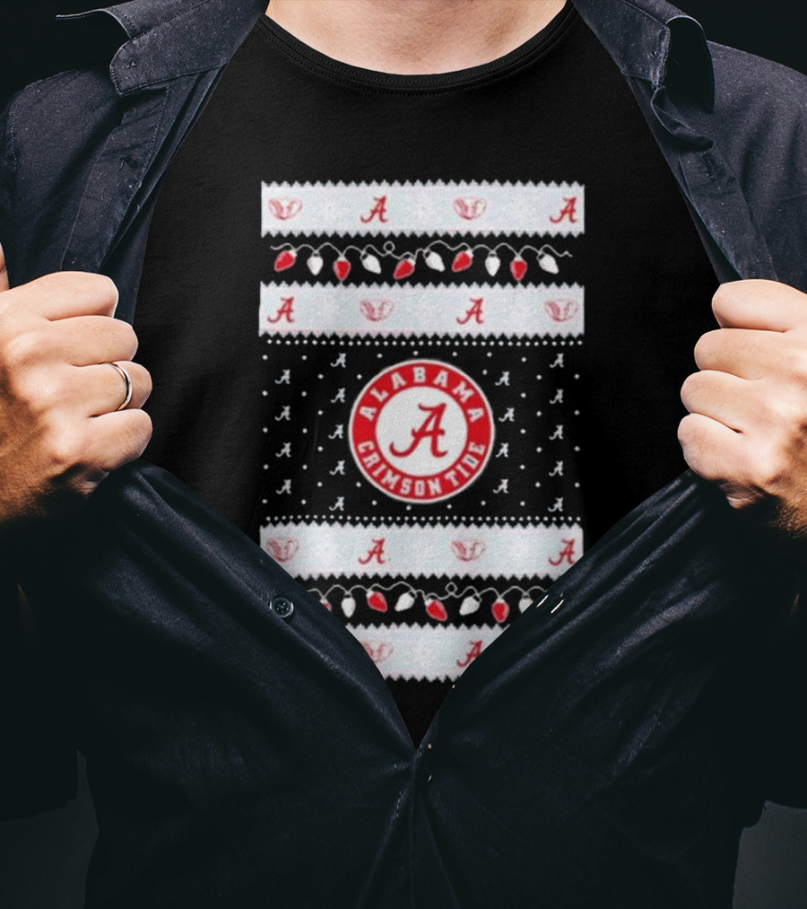 Alabama Crimson Tide A Repeated Pattern Christmas Lights Sweater Holiday T-Shirt