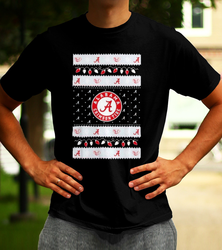 Alabama Crimson Tide A Repeated Pattern Christmas Lights Sweater Holiday T-Shirt