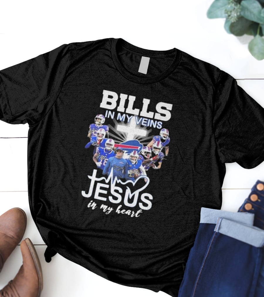 Bills In My Veins Jesus In My Heart Buffalo Players Signatures T-Shirt