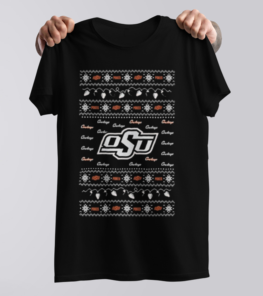 Oklahoma State Cowboys OSU Pokes Christmas Lights T-Shirt