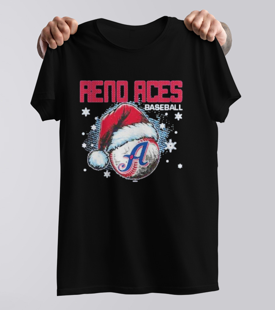 Reno Aces Baseball Santa Hat Christmas Holiday Snowflakes T-Shirt