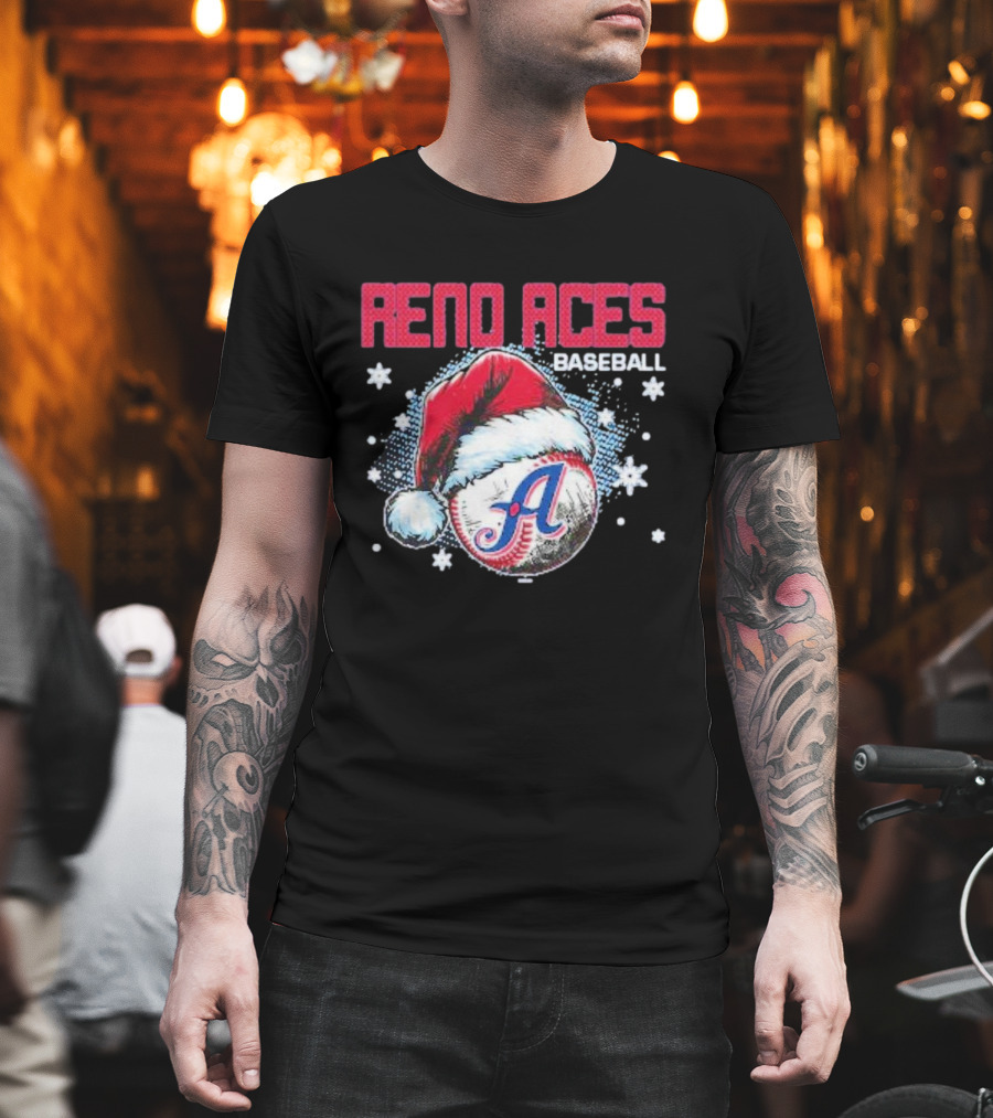 Reno Aces Baseball Santa Hat Christmas Holiday Snowflakes T-Shirt