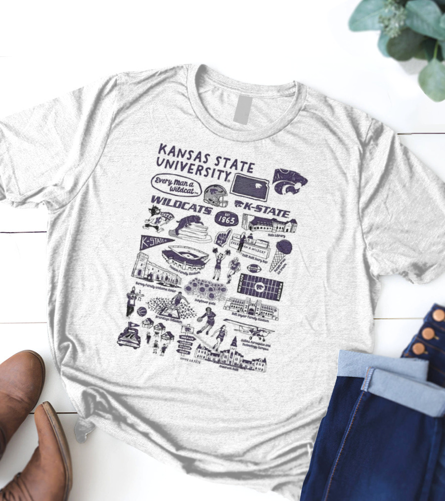 Kansas State University Wildcats Vive La Fete K-State Impressions 1863 Memorial Stadium Anderson Hall Basketball Football Manhattan Campus T-Shirt