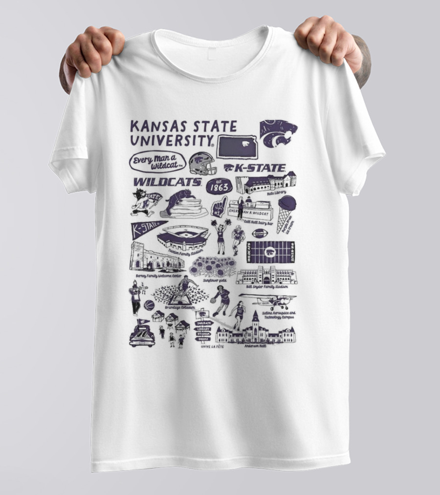 Kansas State University Wildcats Vive La Fete K-State Impressions 1863 Memorial Stadium Anderson Hall Basketball Football Manhattan Campus T-Shirt