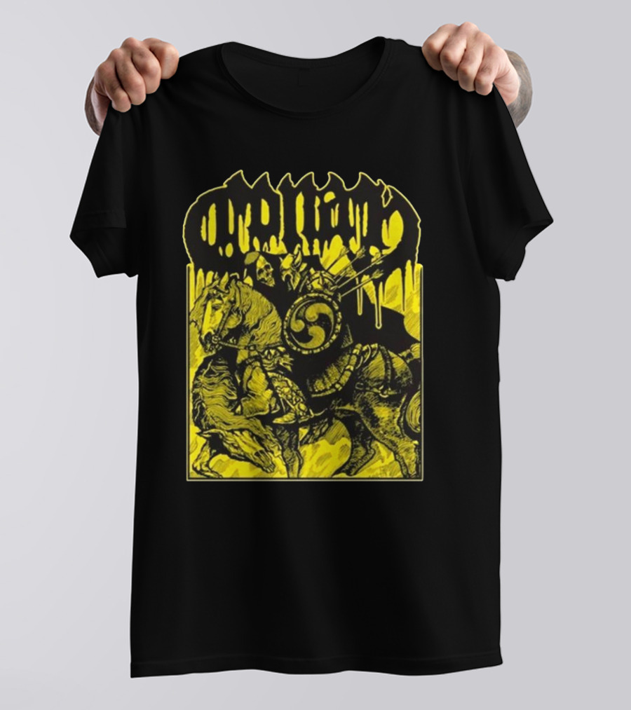 Conan Horseback Warrior With Shield And Hammer On Black And Yellow T-Shirt