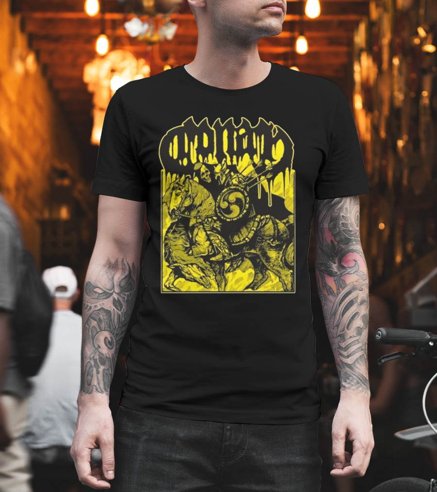 Conan Horseback Warrior With Shield And Hammer On Black And Yellow T-Shirt