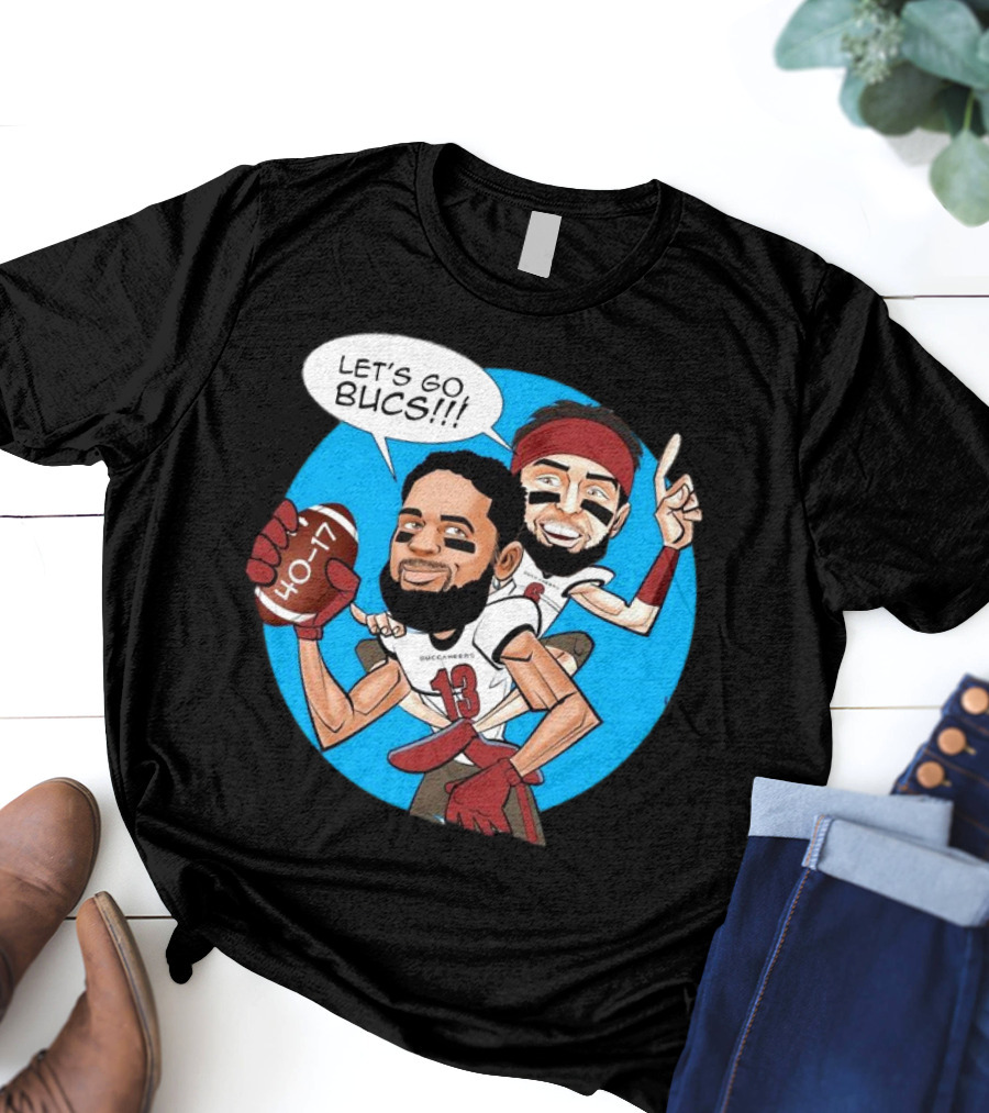 Tampa Bay Buccaneers Mike Evans Baker Mayfield Let's Go Bucs 40-17 Cartoon T-Shirt