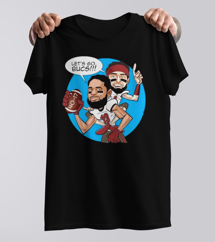 Tampa Bay Buccaneers Mike Evans Baker Mayfield Let's Go Bucs 40-17 Cartoon T-Shirt