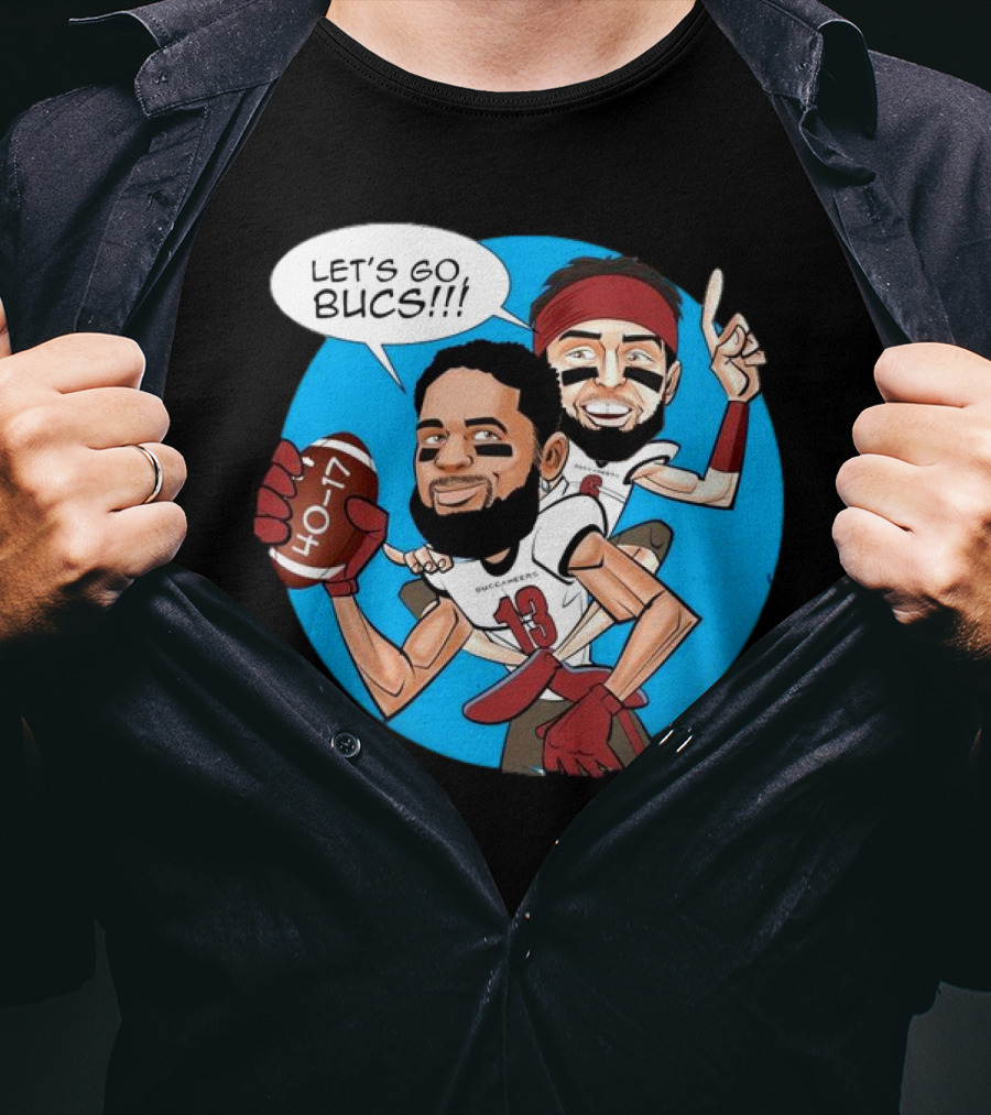 Tampa Bay Buccaneers Mike Evans Baker Mayfield Let's Go Bucs 40-17 Cartoon T-Shirt