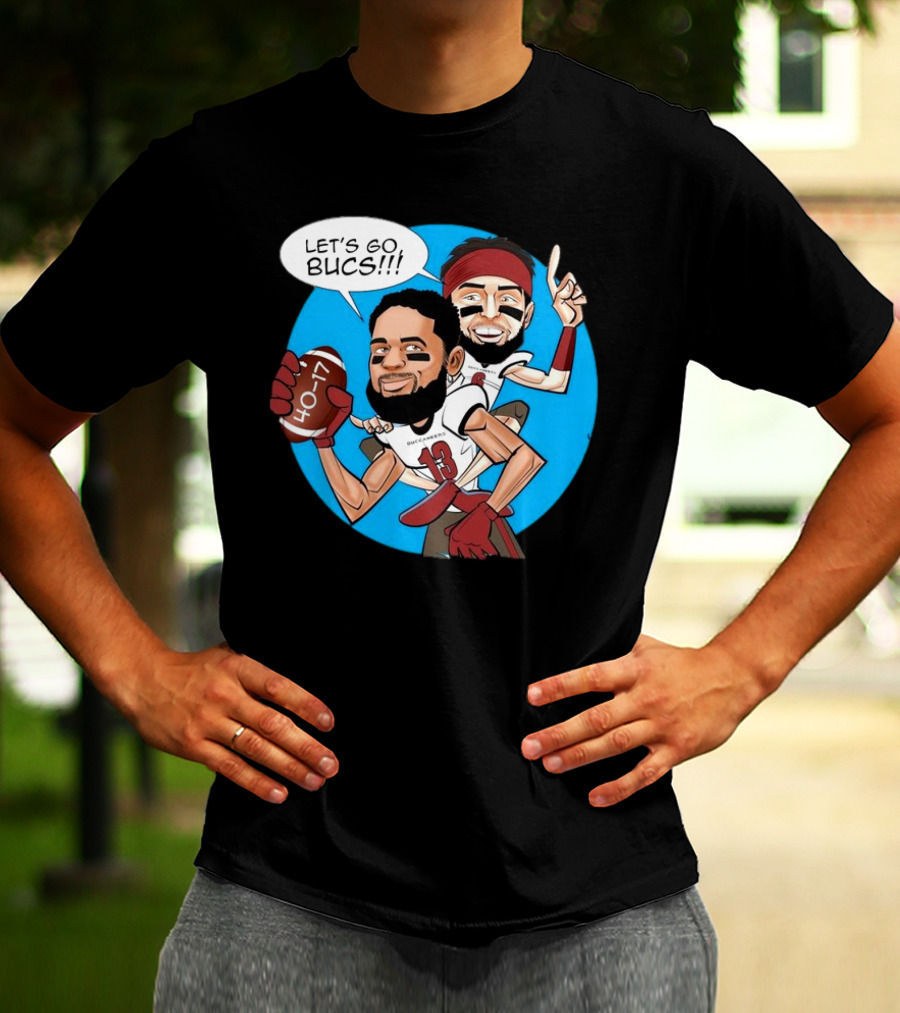 Tampa Bay Buccaneers Mike Evans Baker Mayfield Let's Go Bucs 40-17 Cartoon T-Shirt