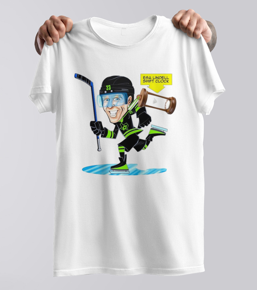 Esa Lindell Shift Clock Dallas Stars Hockey Cartoon T-Shirt