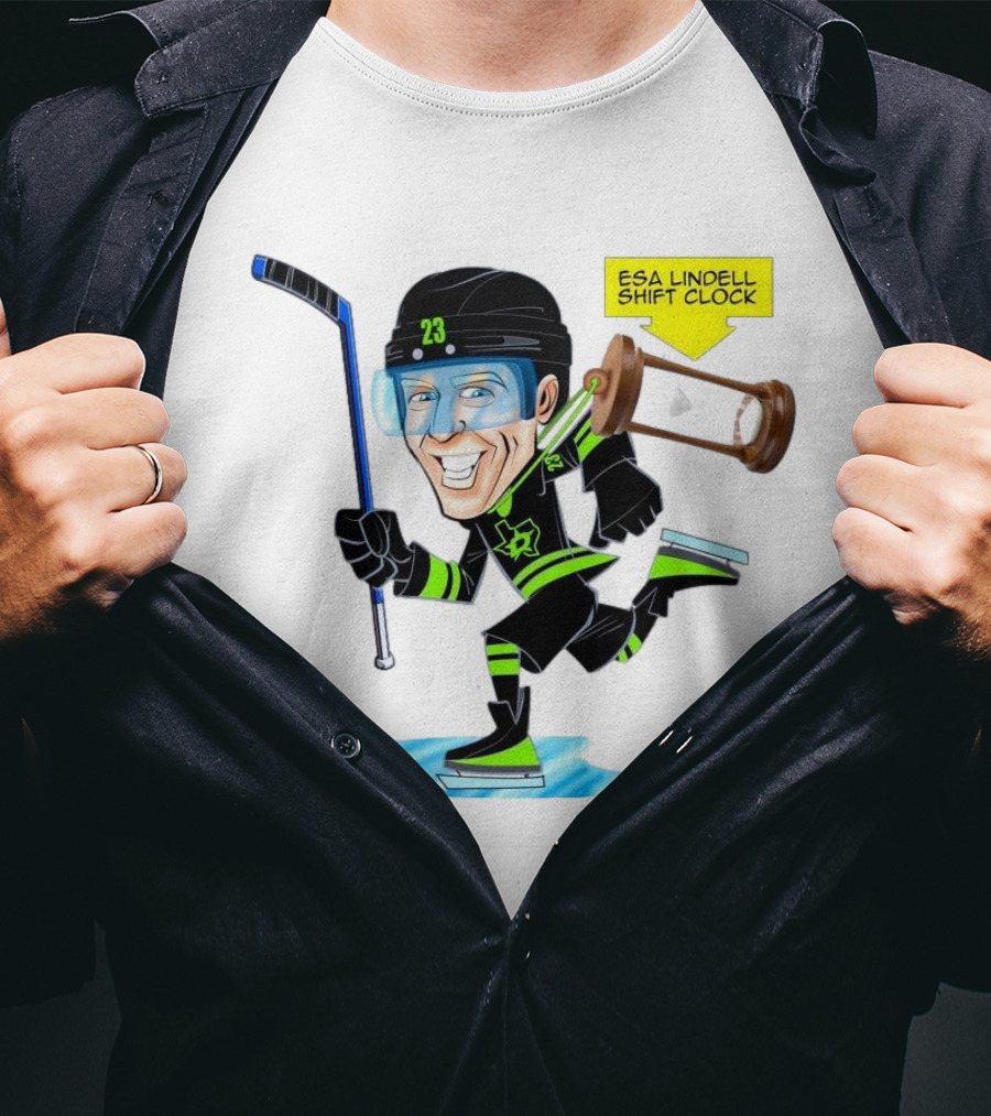 Esa Lindell Shift Clock Dallas Stars Hockey Cartoon T-Shirt