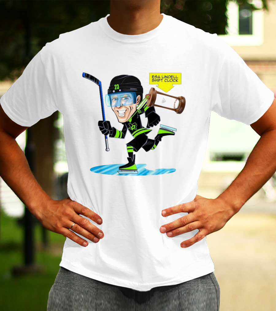 Esa Lindell Shift Clock Dallas Stars Hockey Cartoon T-Shirt