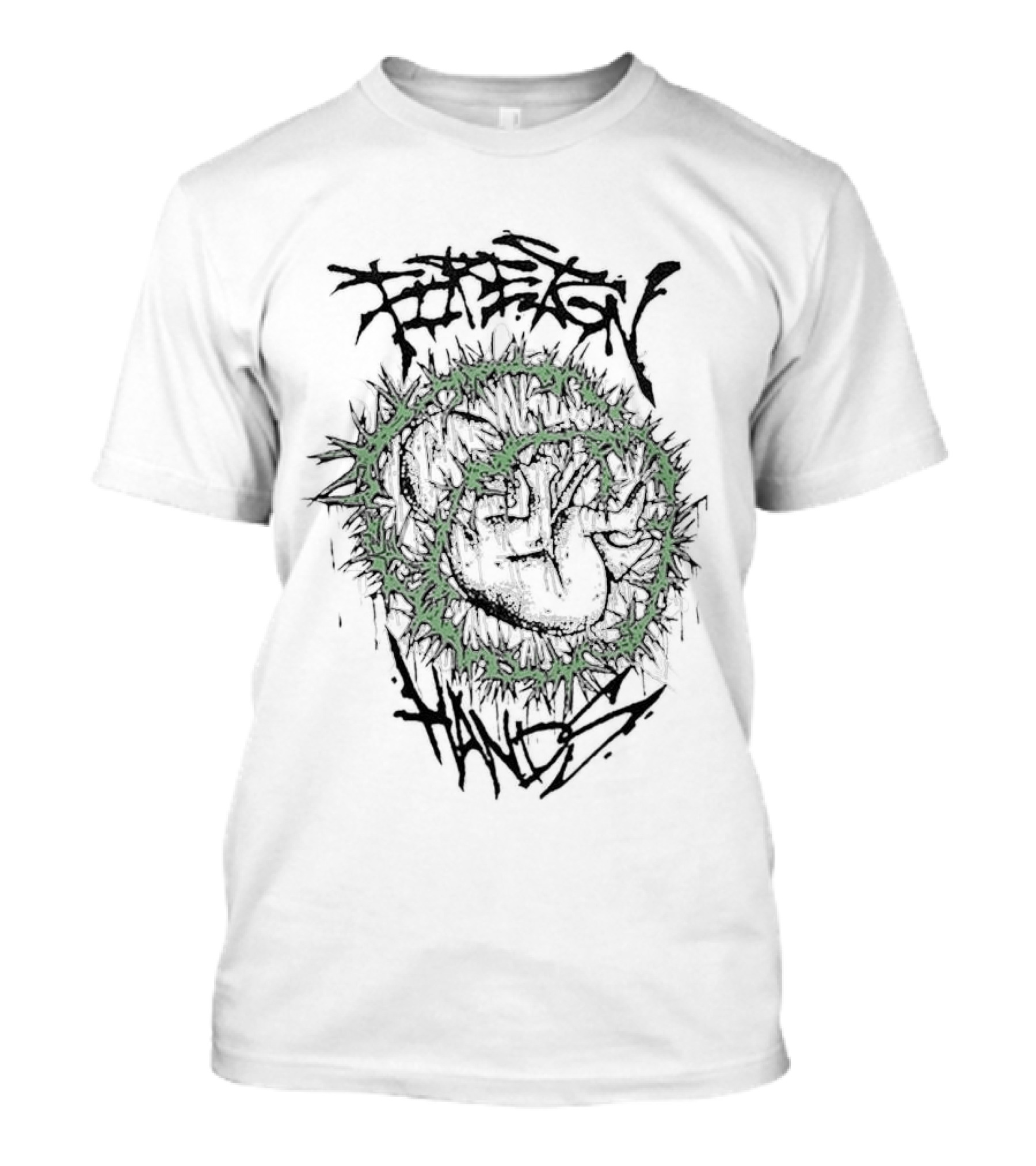 Foreign Hands Heart Enveloped By Green Thorns T-Shirt