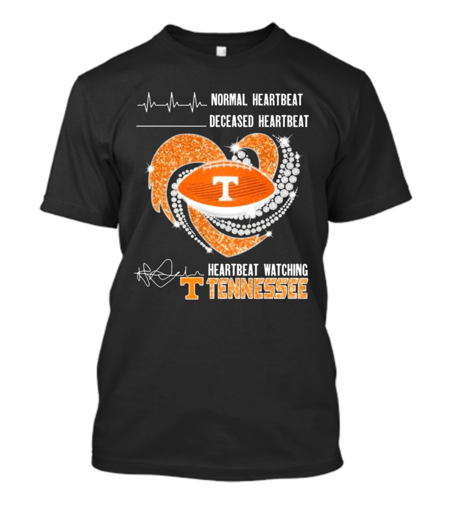 Normal Heartbeat Deceased Heartbeat Heartbeat Watching Tennessee Volunteers Football Diamond Heart T-Shirt