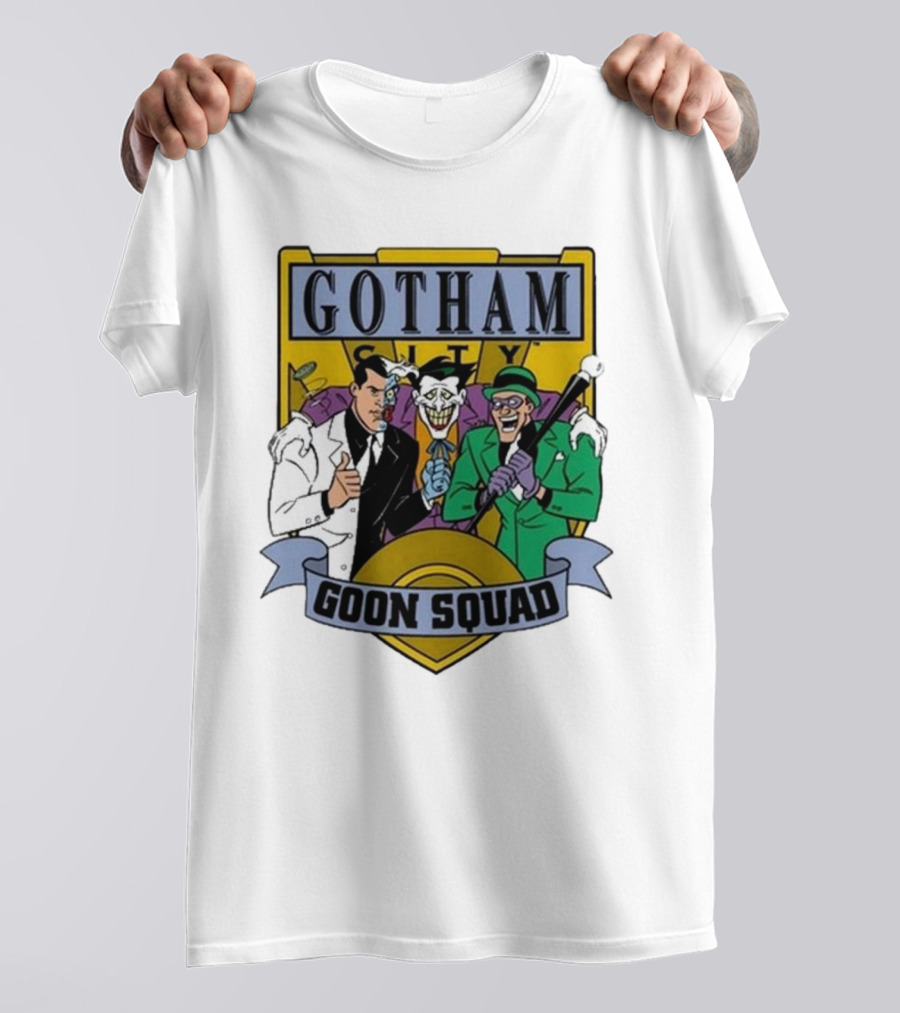 Gotham City Goon Squad Joker Riddler Two-Face Badge T-Shirt