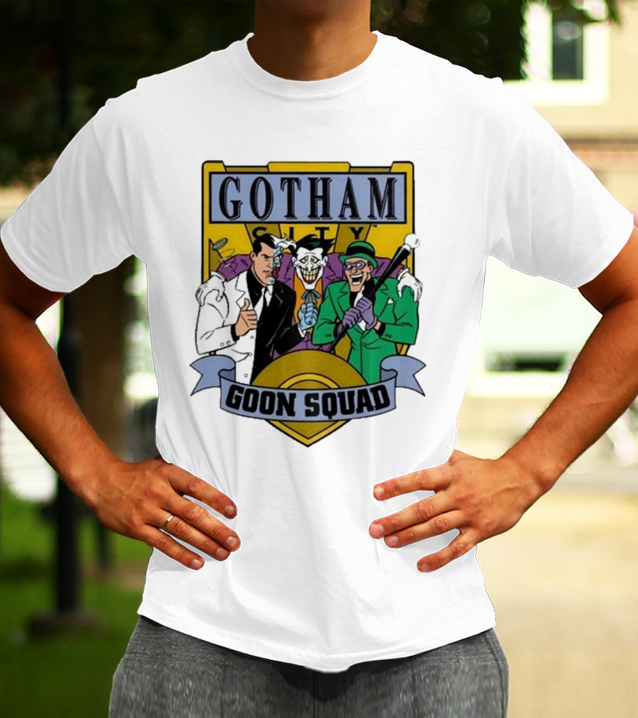 Gotham City Goon Squad Joker Riddler Two-Face Badge T-Shirt