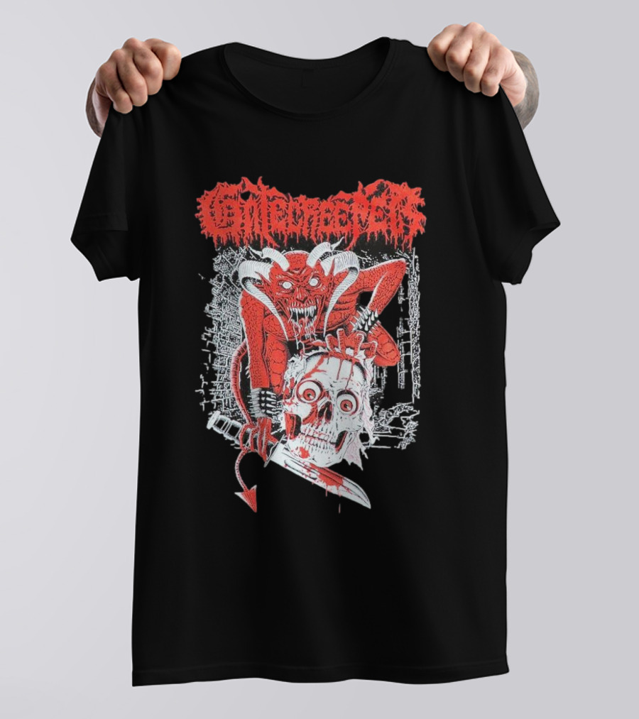 Gatecreeper Skinned Red Demon Skull Knife T-Shirt