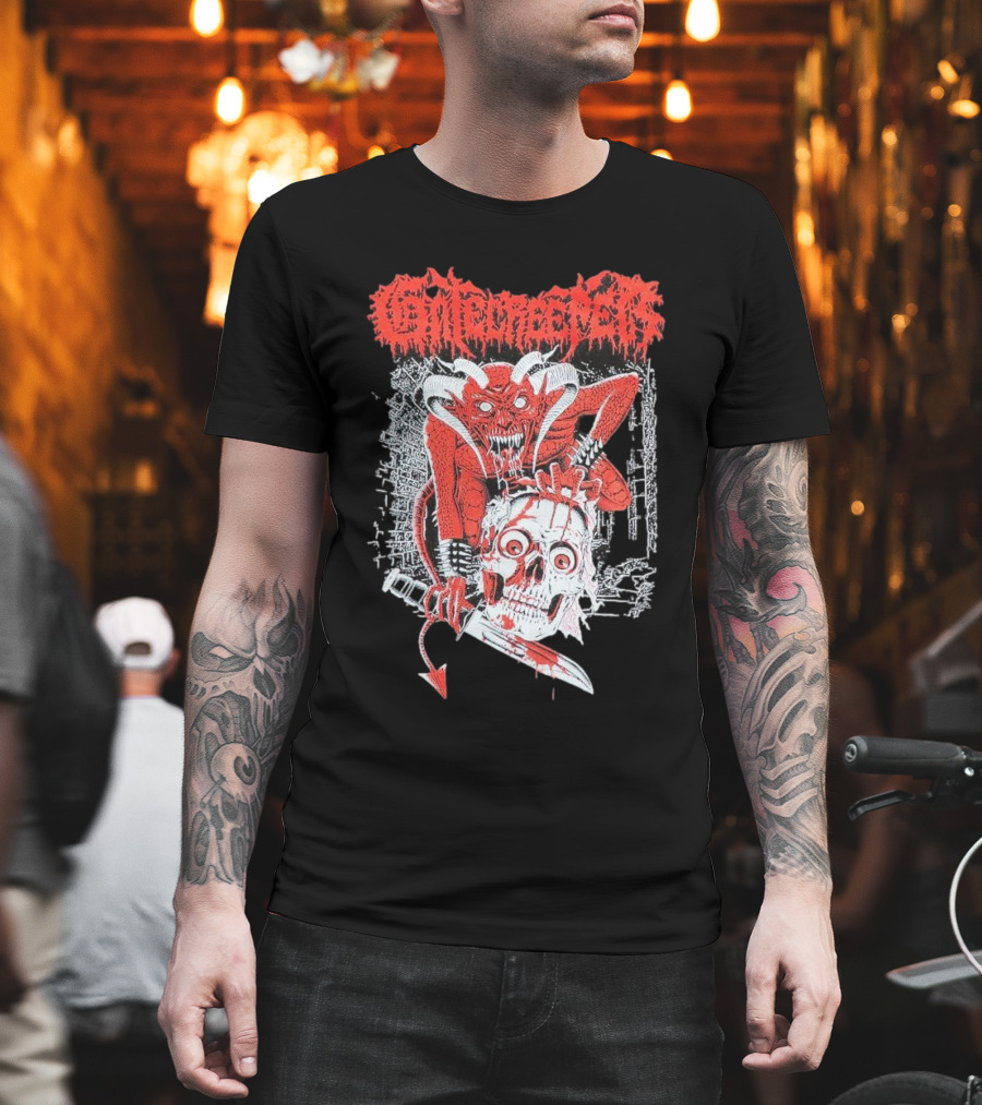 Gatecreeper Skinned Red Demon Skull Knife T-Shirt