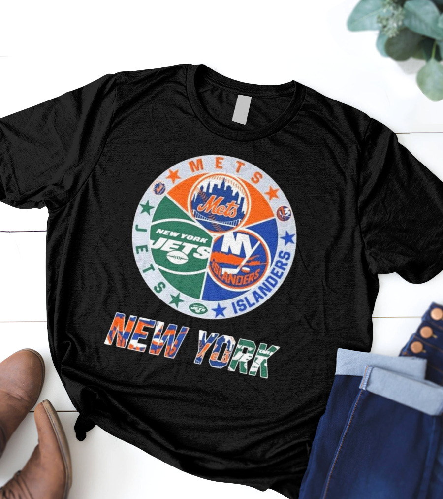 New York Mets Jets Islanders Circle Collaboration T-Shirt