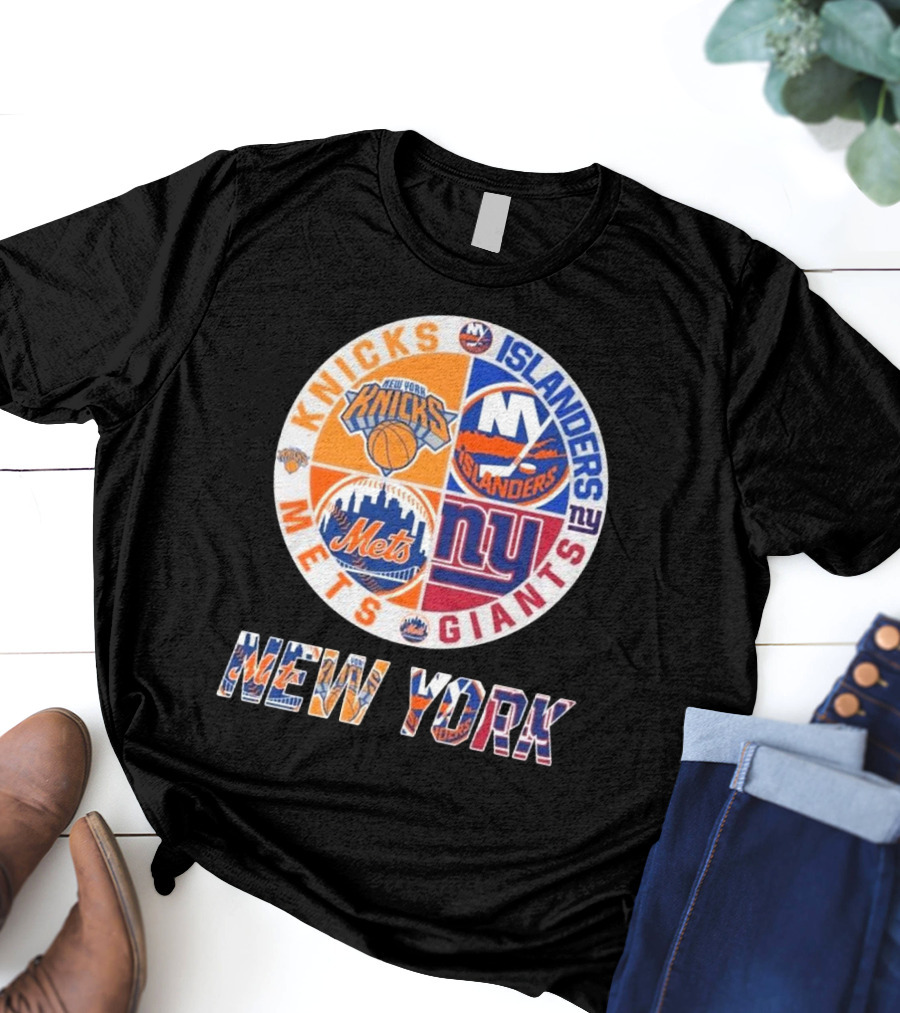 New York Knicks Mets Giants Islanders Circle Collaboration T-Shirt