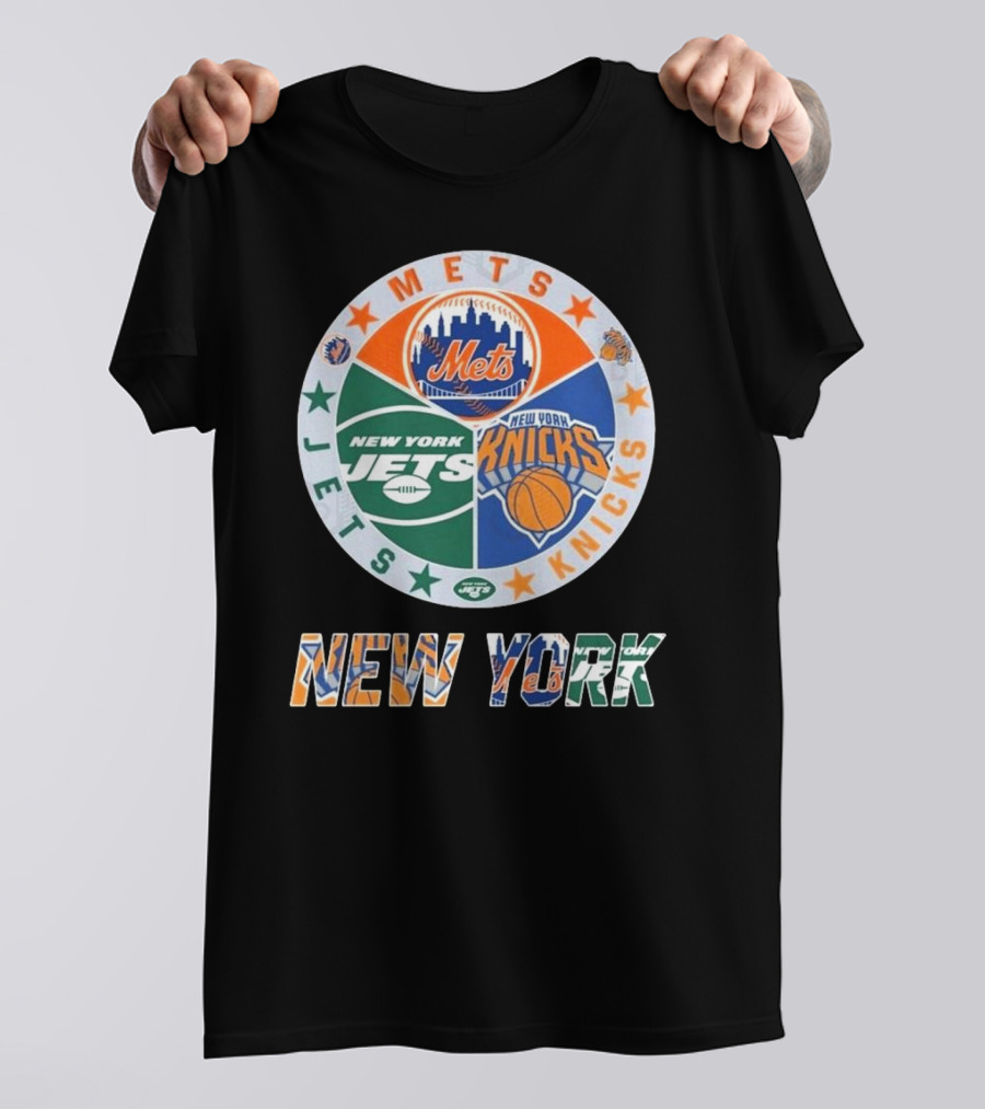 Mets Knicks Jets Circle Logo New York Text T-Shirt