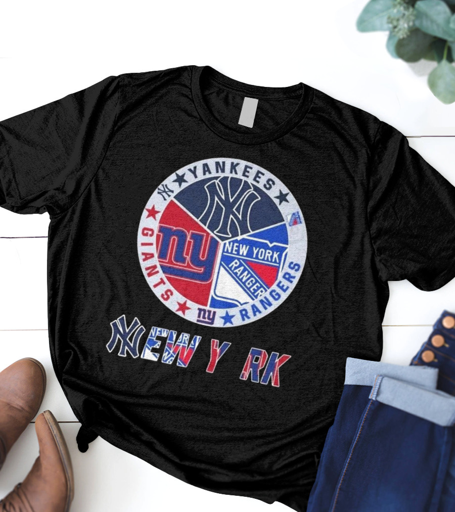 Yankees Giants Rangers Circle New York Collaboration T-Shirt