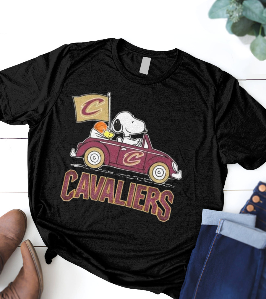 Snoopy Woodstock Driving Car Cavaliers Basketball T-Shirt