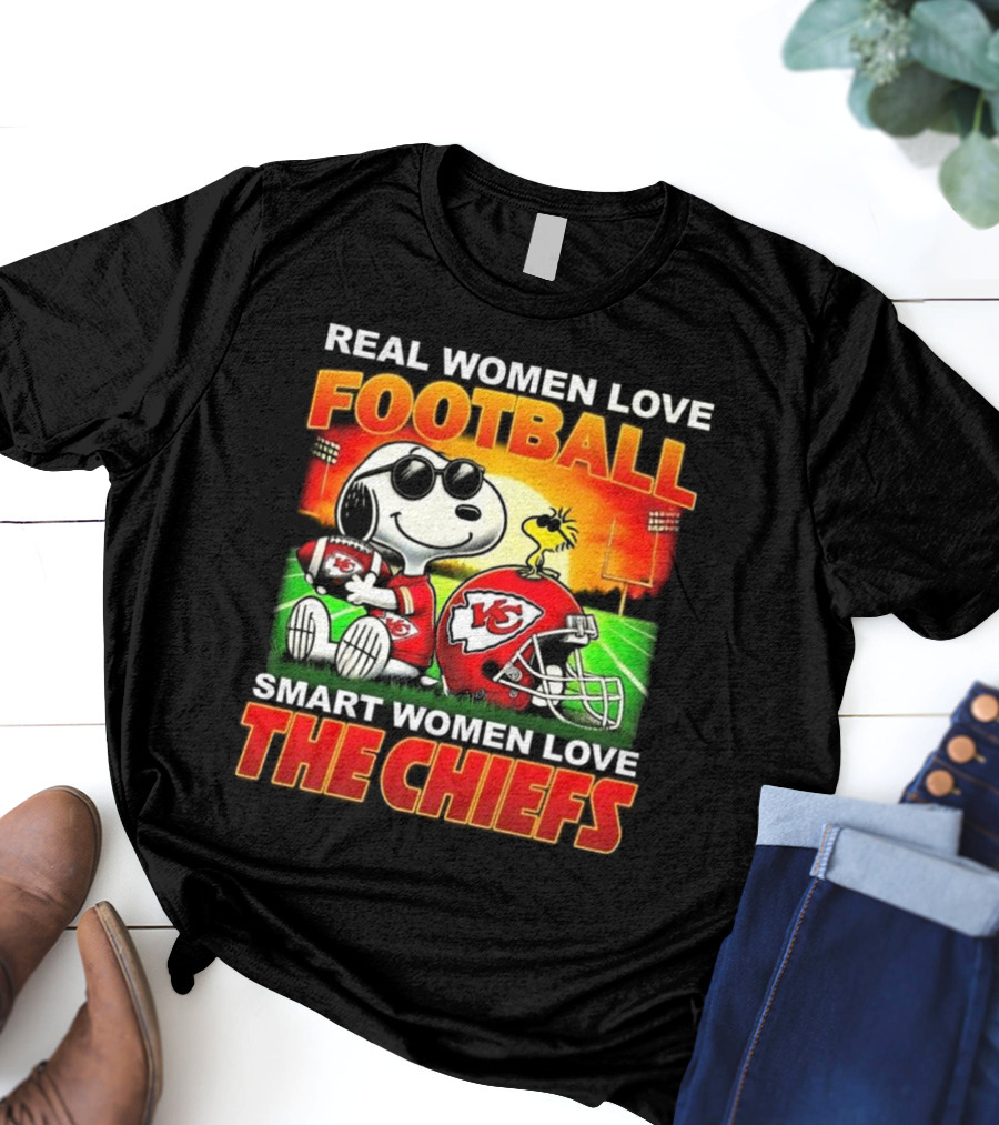 Snoopy Real Women Love Football Smart Women Love The Chiefs Kansas City Sunset T-Shirt
