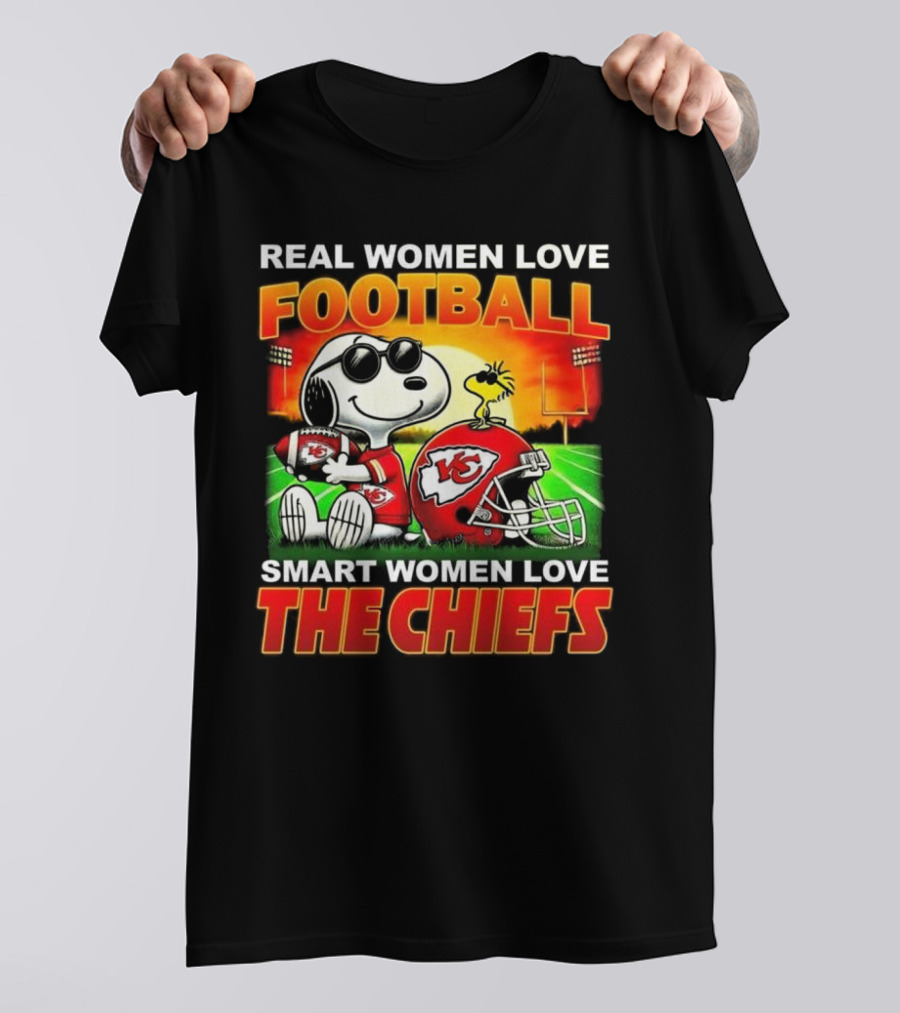 Snoopy Real Women Love Football Smart Women Love The Chiefs Kansas City Sunset T-Shirt