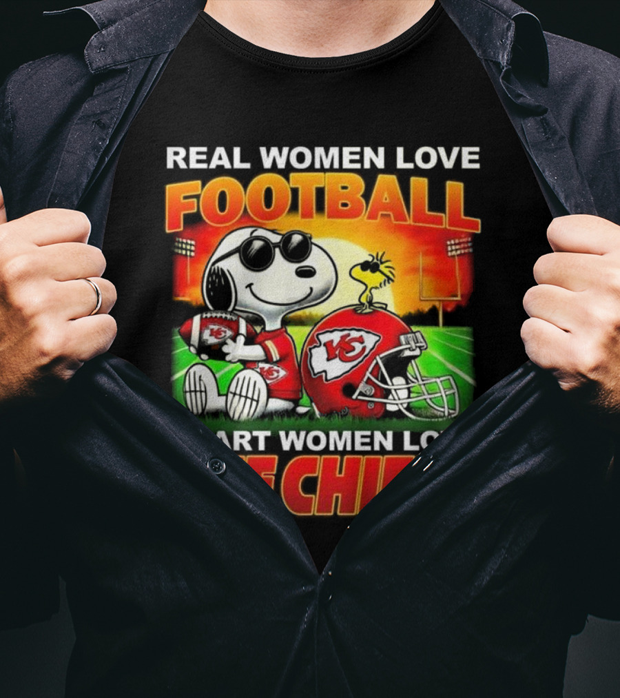 Snoopy Real Women Love Football Smart Women Love The Chiefs Kansas City Sunset T-Shirt