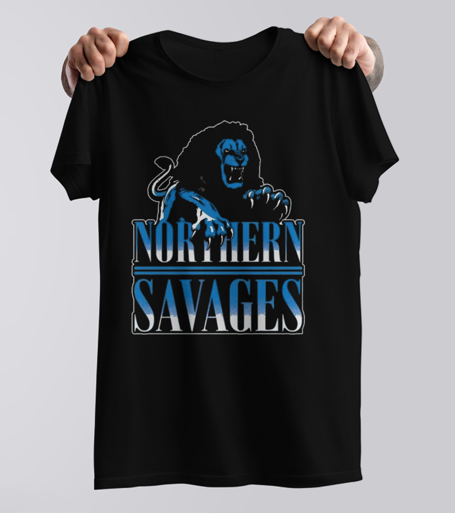 Detroit Lions Northern Savages Fierce Roaring Lion Motif T-Shirt