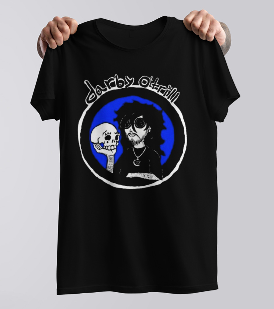 Darby O’trill Skull And Sunglasses Character With Blue Background T-Shirt