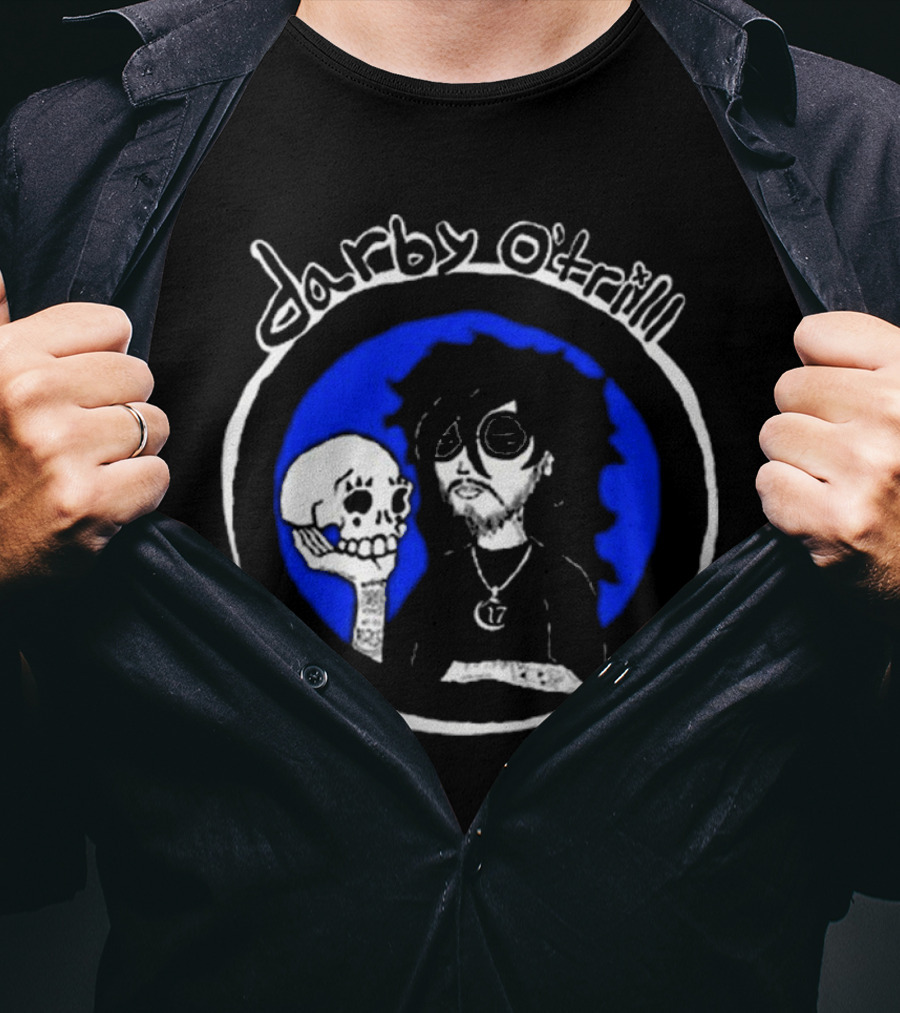 Darby O’trill Skull And Sunglasses Character With Blue Background T-Shirt