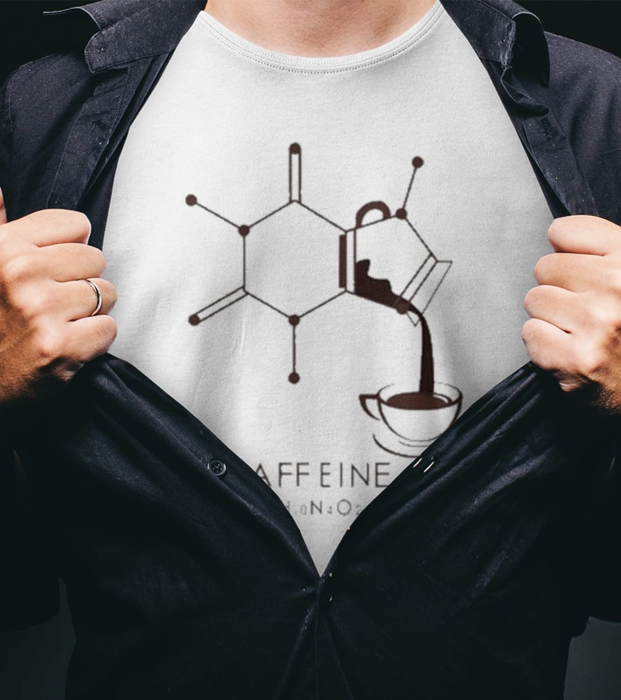 Dr.Beachgem10 Caffeine Chemistry Molecule Pouring Coffee C8H10N4O2 T-Shirt