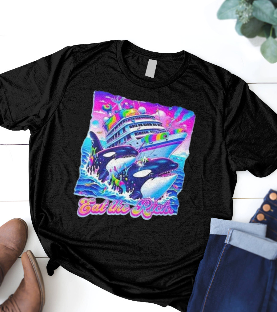 Eat The Rich Cruise Ship With Whales In Vibrant Colors T-Shirt