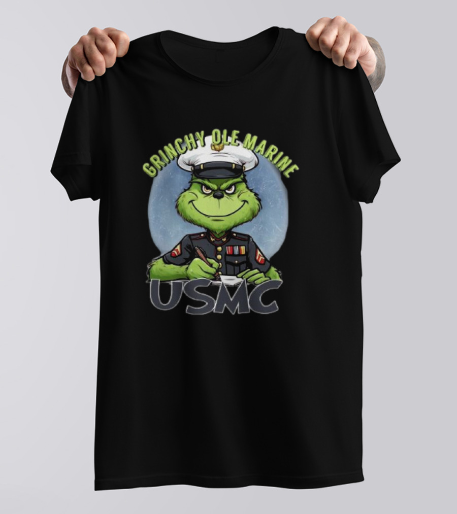 Grinchy Ole Marine USMC Merry Christmas T-Shirt