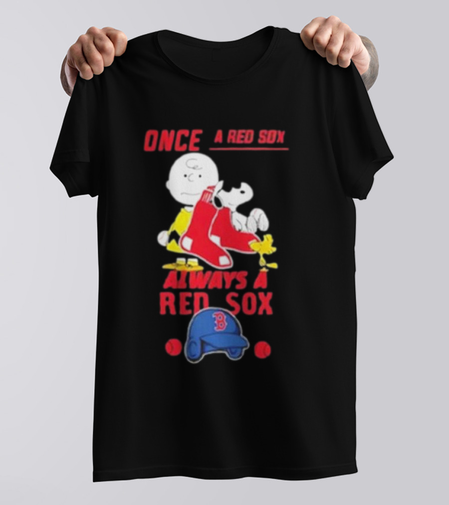 Once A Red Sox Always A Red Sox Charlie Brown Snoopy Woodstock Boston Helmet T-Shirt