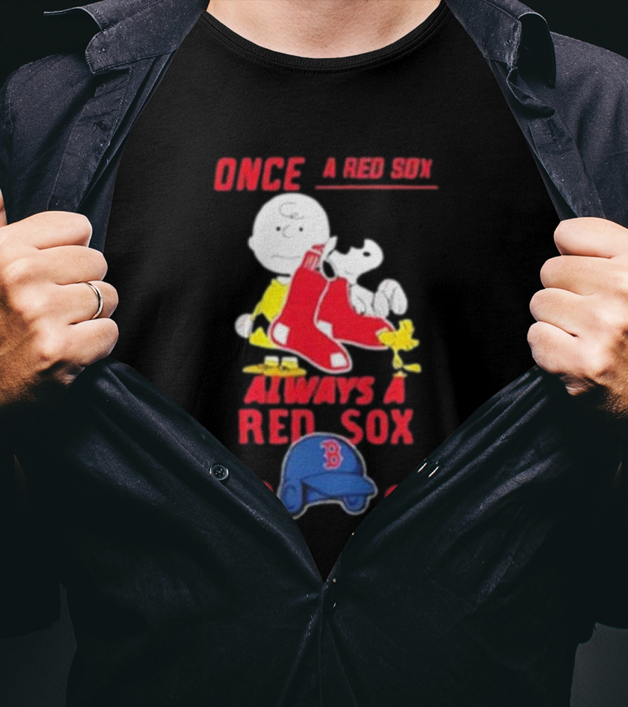 Once A Red Sox Always A Red Sox Charlie Brown Snoopy Woodstock Boston Helmet T-Shirt