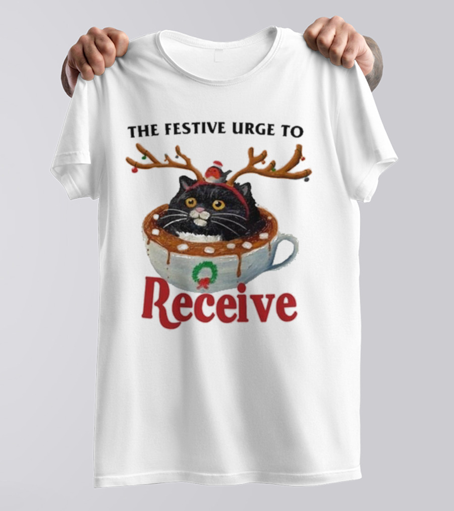 The Festive Urge To Receive Cat With Antlers In Christmas Cup T-Shirt