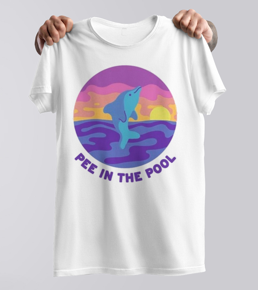 Pee In The Pool Dolphin Retro Sunset Ocean Scene T-Shirt