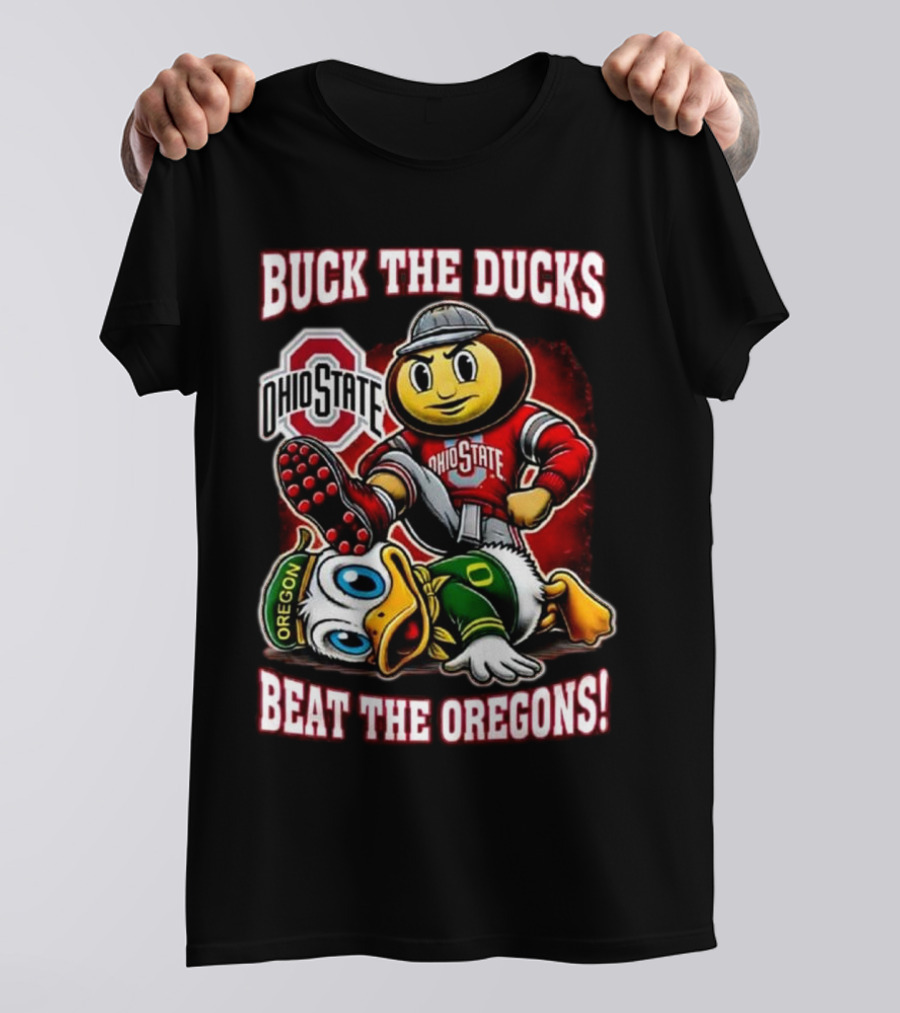 Ohio State Buckeyes Buck The Ducks Beat The Oregons 2025 Mascot Showdown T-Shirt