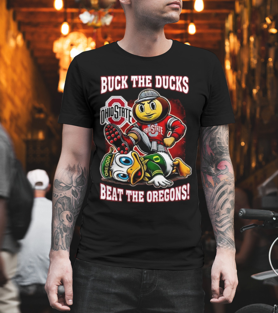 Ohio State Buckeyes Buck The Ducks Beat The Oregons 2025 Mascot Showdown T-Shirt