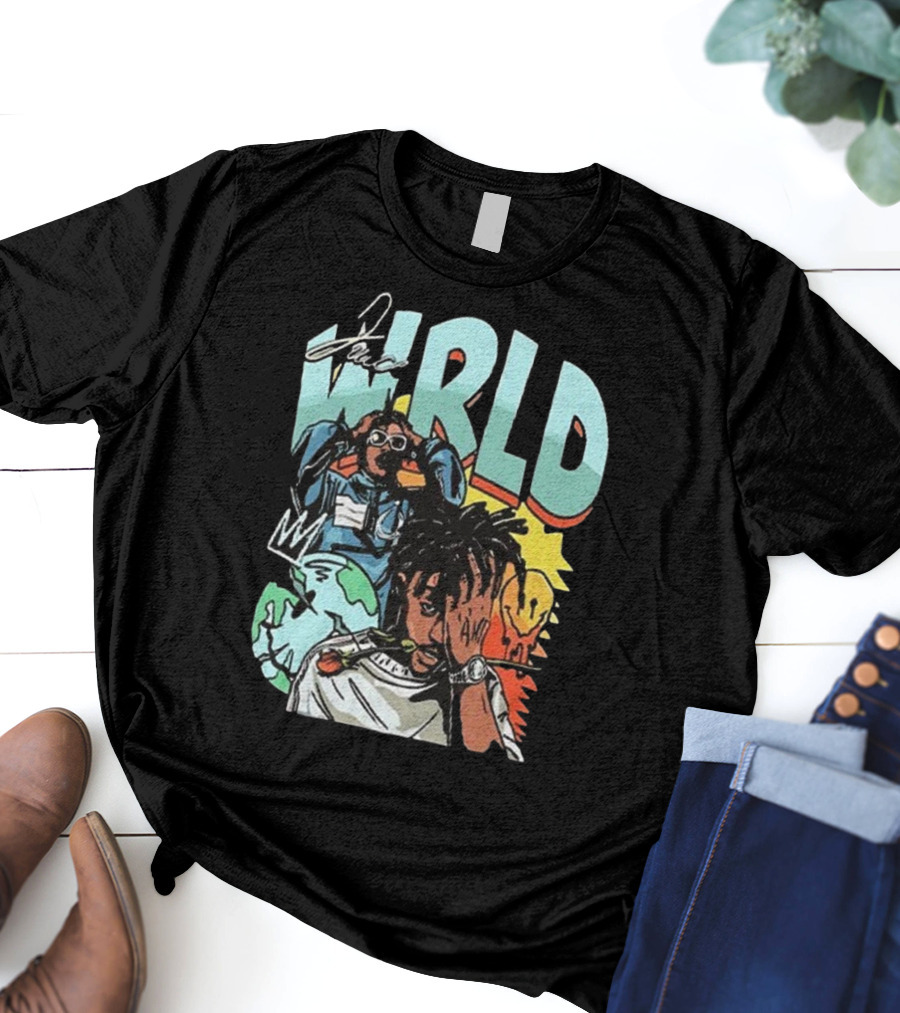 Juice WRLD Rapper Signature And Cartoon Globe With Crown T-Shirt