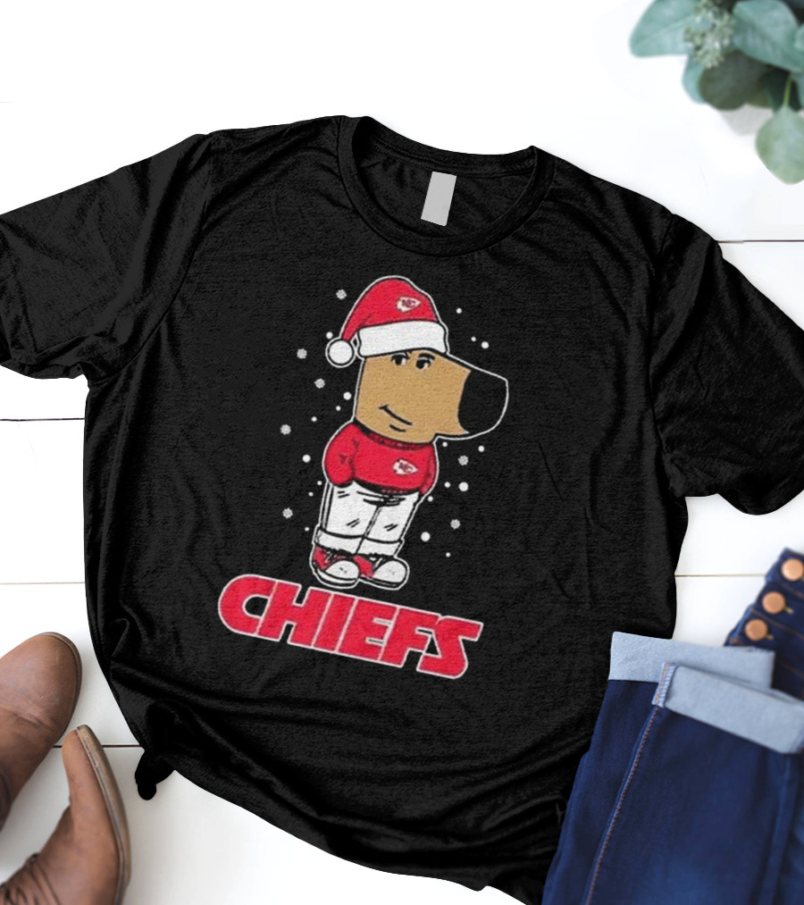 Chill Guy In Santa Hat With Chiefs Christmas Spirit T-Shirt