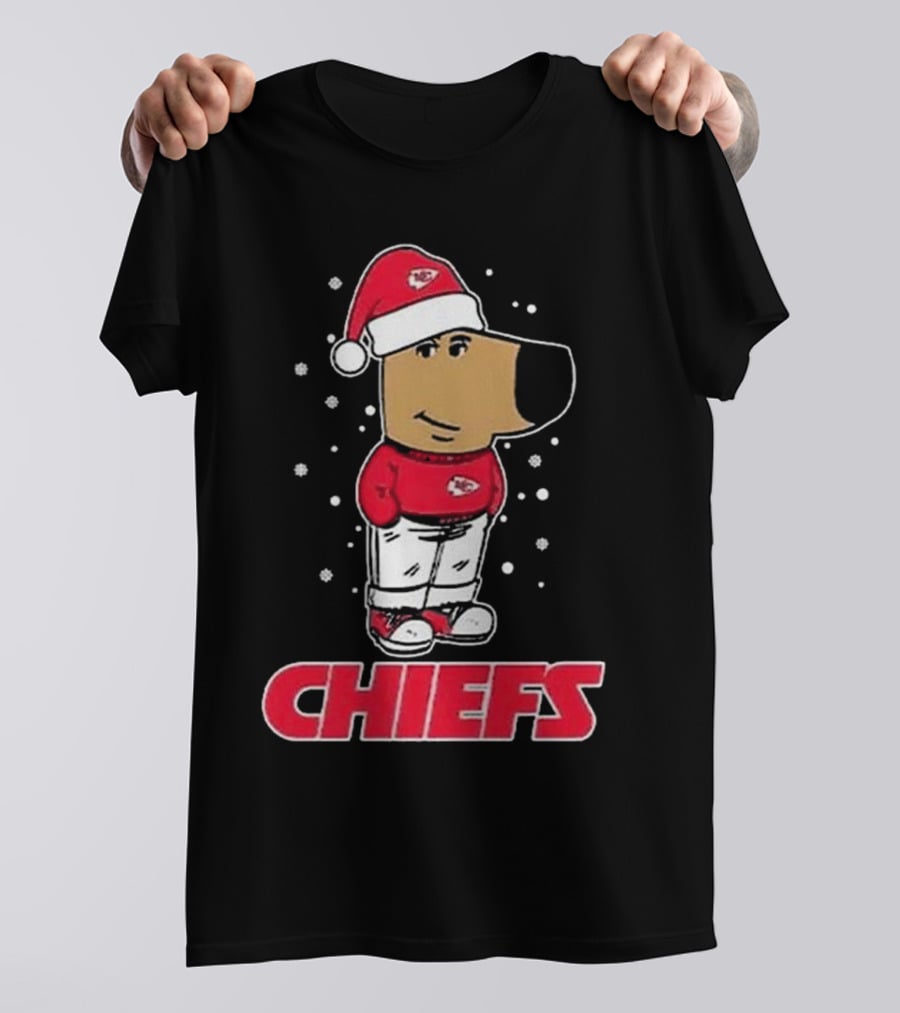 Chill Guy In Santa Hat With Chiefs Christmas Spirit T-Shirt