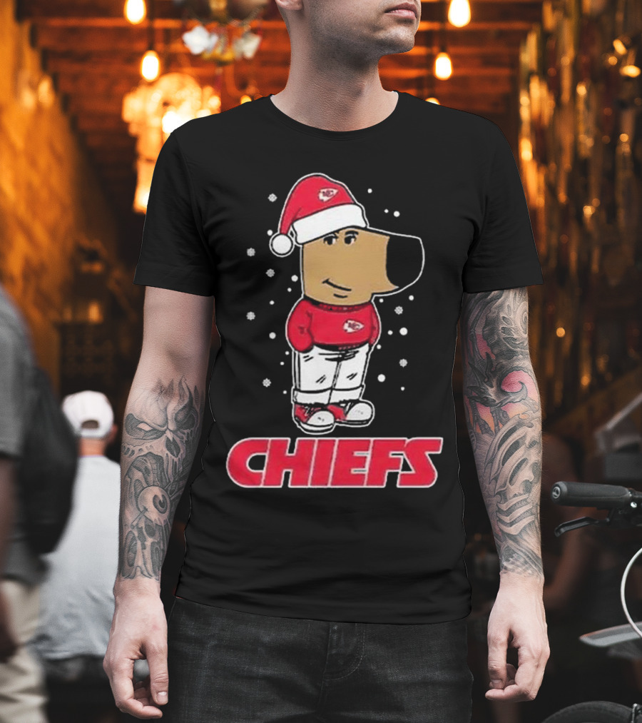Chill Guy In Santa Hat With Chiefs Christmas Spirit T-Shirt