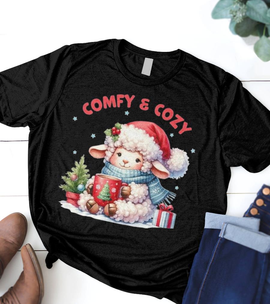 Comfy And Cozy Sheep Christmas T-Shirt